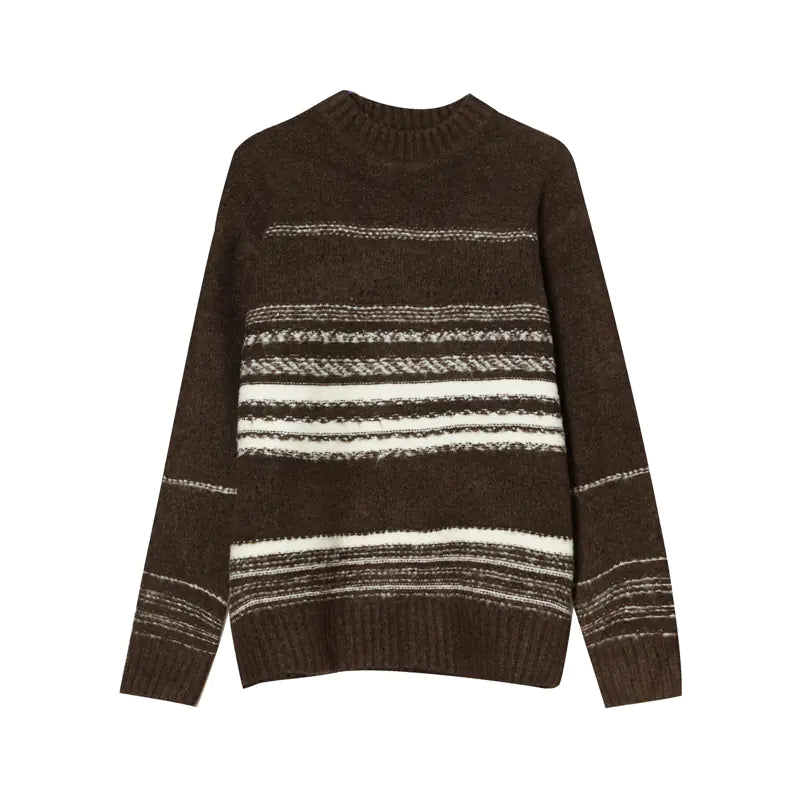 Striped Minimalist Long-Sleeved Knitted Couple Sweater